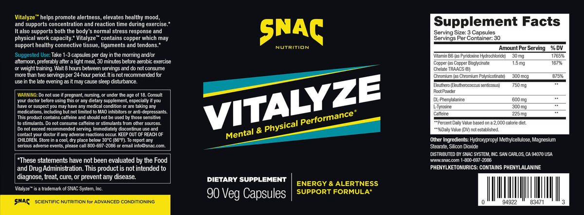Supplement facts for Vitalyze